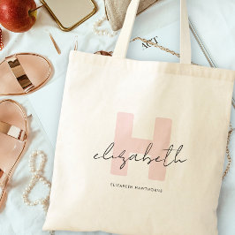 Meisjesachtig Monogram Calligrafie Koraal Blozend Tote Bag