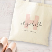 Meisjesachtig Monogram Calligrafie Koraal Roze Roz Tote Bag