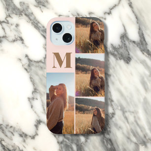 Meisjesachtig monogram Elegante foto roze rood iPhone 15 Case