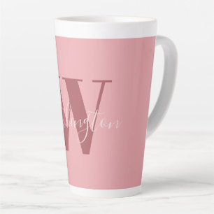 Meisjesachtig monogram en naam roze blos rood latte mok