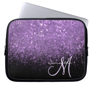 Meisjesachtig Monogram Paarse Glitters Twinkel & Z Laptop Sleeve