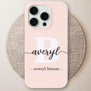 Meisjesachtig Monogram Roze Roze Schrift Monogram  iPhone 15 Pro Case