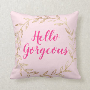 Meisjesachtig mooie roze Hello Gorgeous Gouden Kra Kussen