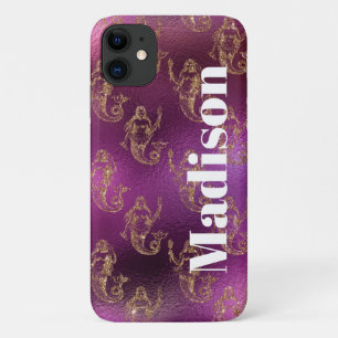 Meisjesachtig Nep Glitter Paars en Goud Zeemeermin Case-Mate iPhone Case