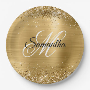 Meisjesachtig Nep Goud Glitterende Folie Monogram Papieren Bordje