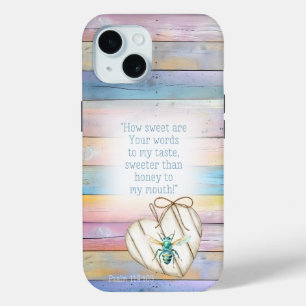 Meisjesachtig nep pastelkleurig houten hart turquo iPhone 15 case