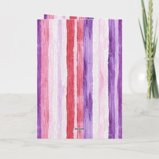 Meisjesachtig Paars Blos Roze Rood Strepen Verjaar Kaart (Achterkant)