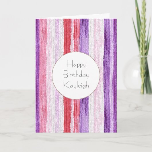 Meisjesachtig Paars Blos Roze Rood Strepen Verjaar Kaart (Voorkant)