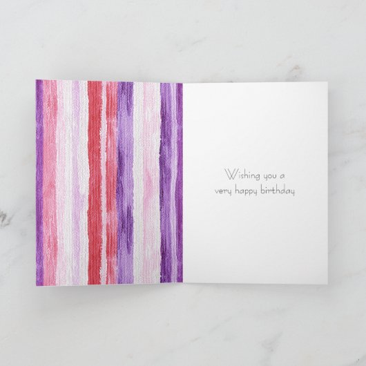 Meisjesachtig Paars Blos Roze Rood Strepen Verjaar Kaart (Binnen)