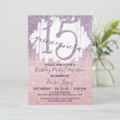 Meisjesachtig Paars Roze Nep Glitter Ombre Quincea Kaart (Staand voorkant)