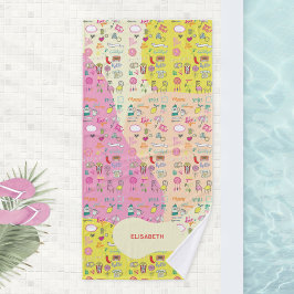 Meisjesachtig Pastel Roze Kawaii Doodle Badhanddoek
