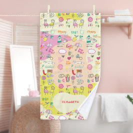 Meisjesachtig Pastel Roze Kawaii Doodle Handdoek