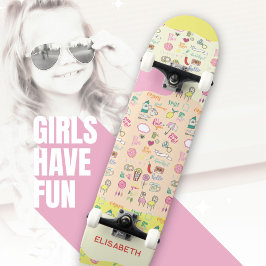Meisjesachtig Pastel Roze Kawaii Doodle Persoonlijk Skateboard