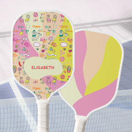 Meisjesachtig Pastel Roze Kawaii Doodle Pickleball Paddle