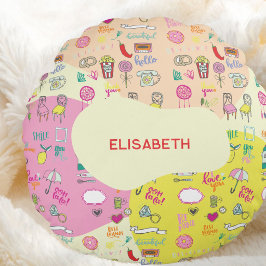 Meisjesachtig Pastel Roze Kawaii Doodle Rond Kussen