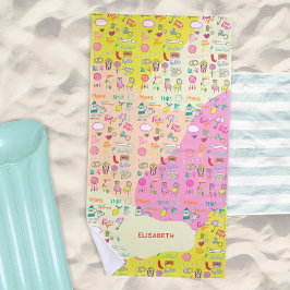 Meisjesachtig Pastel Roze Kawaii Doodle Strandlaken