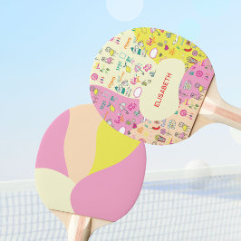 Meisjesachtig Pastel Roze Kawaii Doodle Tafeltennisbatje