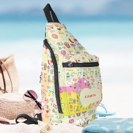 Meisjesachtig pastelroze Kawaii Doodle Sling Bag