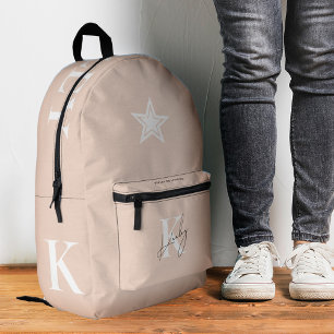 Meisjesachtig perzik roze monogram stijlvolle ster bedrukte rugzak