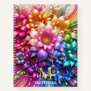 Meisjesachtig Regenboog Bloem Bloem Monogram Notitieboek