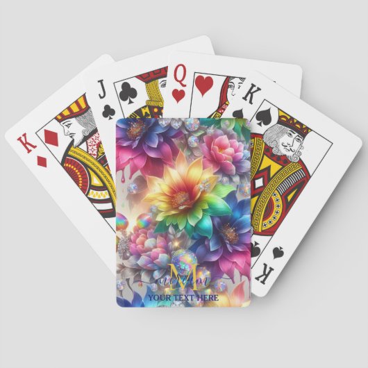 Meisjesachtig Regenboog Bloem Initialen Pokerkaarten (Achterkant)