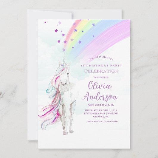 Meisjesachtig Regenboog Magisch Eenhoorn Sterren V Kaart (Voorkant)