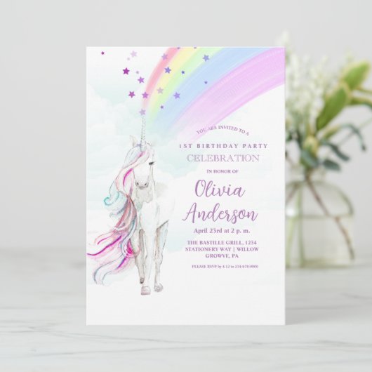 Meisjesachtig Regenboog Magisch Eenhoorn Sterren V Kaart (Staand voorkant)