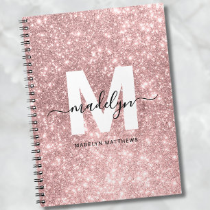 Meisjesachtig Rose Goud Blozende Roze Glitter Mono Notitieboek