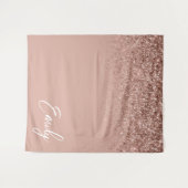 Meisjesachtig Rose Goud Blush Roze Glitter Monogra Wandkleed (Voorkant (horizontaal))