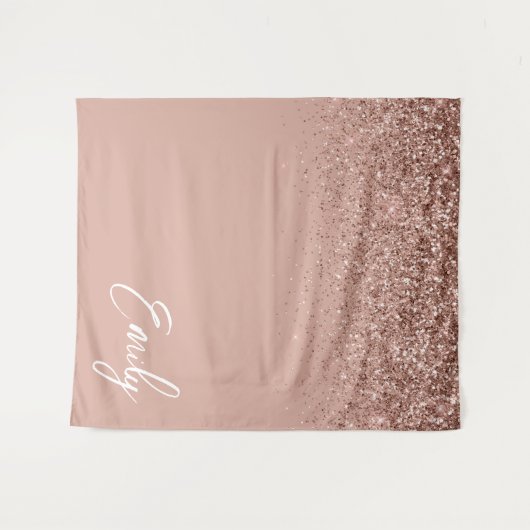 Meisjesachtig Rose Goud Blush Roze Glitter Monogra Wandkleed (Voorkant (horizontaal))