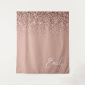 Meisjesachtig Rose Goud Blush Roze Glitter Monogra Wandkleed (Voorkant)