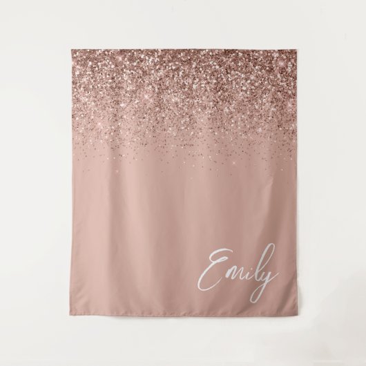 Meisjesachtig Rose Goud Blush Roze Glitter Monogra Wandkleed (Voorkant)