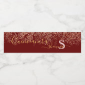 Meisjesachtig Rose Goud en Bordeauxkleurig Monogra Waterfles Etiket (Enkel label)