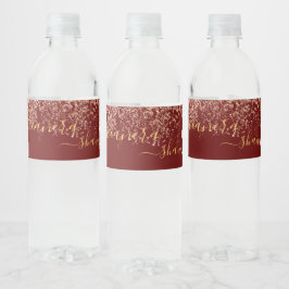 Meisjesachtig Rose Goud en Bourgondië Monogram Gla Waterfles Etiket