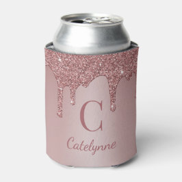 Meisjesachtig Rose Goud Glitter Druipende Monogram Blikjeskoeler