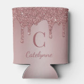 Meisjesachtig Rose Goud Glitter Druppels Monogram Blikjeskoeler (Achterkant)