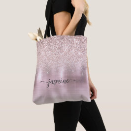 Meisjesachtig Rose Goud Glitter Roze Metaal Naam S Tote Bag