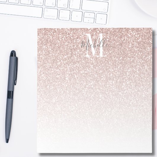 Meisjesachtig Rose Goud Roze Glitter Monogram Naam Notitieblok