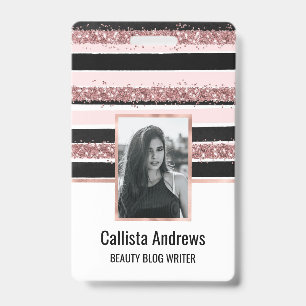 Meisjesachtig Rose Goud Roze Zwart Glitter Strepen Badge