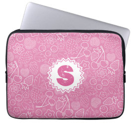 Meisjesachtig roze bes aardbei kers modern. laptop sleeve
