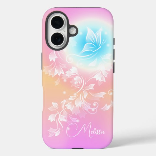 Meisjesachtig Roze Bloemrijke Fantasie Monogram Case-Mate iPhone Case (Achterkant)