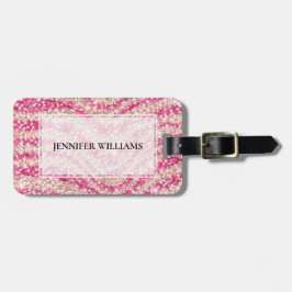 Meisjesachtig roze blush glitter zebra patroon bagagelabel