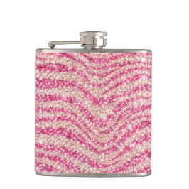 Meisjesachtig roze blush glitter zebra patroon heupfles