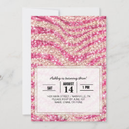 Meisjesachtig roze blush glitter zebra patroon kaart