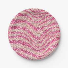Meisjesachtig roze blush glitter zebra patroon papieren bordje