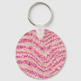 Meisjesachtig roze blush glitter zebra patroon sleutelhanger