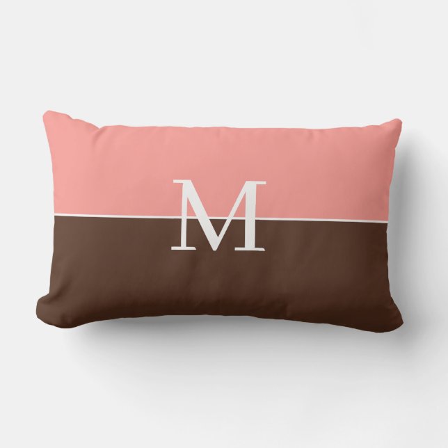 Meisjesachtig roze & bruin monogram kussen (Voorkant)