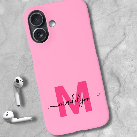Meisjesachtig Roze Elegant Minimaal Naam Initiaal Case-Mate iPhone Case