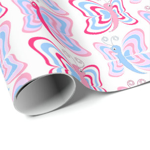 Meisjesachtig roze en blauwe vlinderpatroon cadeaupapier