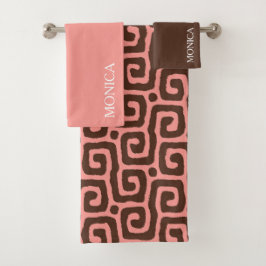 meisjesachtig Roze en bruine Abstracte Script Naam Bad Handdoek